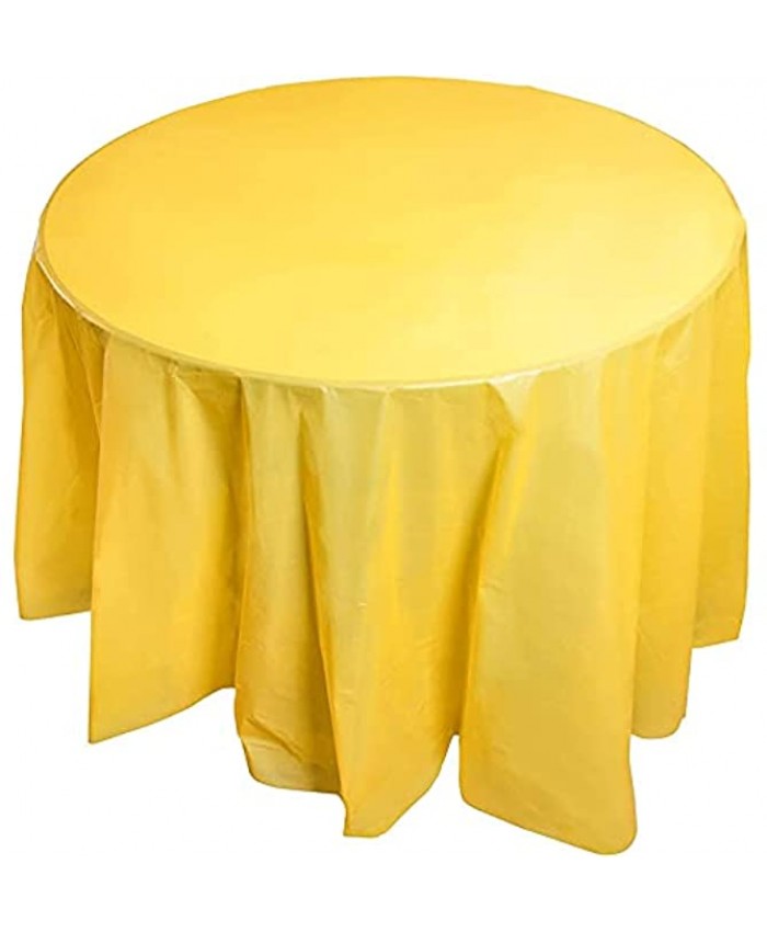 Juvale 12-Pack Yellow Plastic Tablecloth 84-Inch Round Disposable Table Cover Fits up to 72-Inch Round Tables Yellow Themed Party Supplies