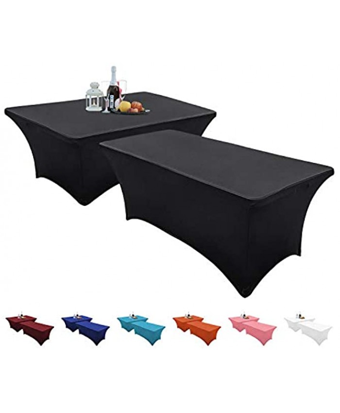 Set of 2 – Spandex Table Cover – Rectangular 6 Feet – Stretchable and Wrinkle Free – Elegant Look – Multi-Occasional Table Cloth – Kitchen Table Dessert Table Buffet Table Black