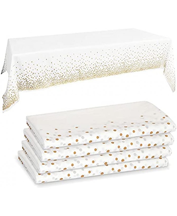 Skycase 4 Pack Disposable Plastic Tablecloths Plastic Rectangle Whitegold Dot Tablecloths for Indoor or Outdoor Tables Parties Christmas Picnic Birthdays and Weddings ,White