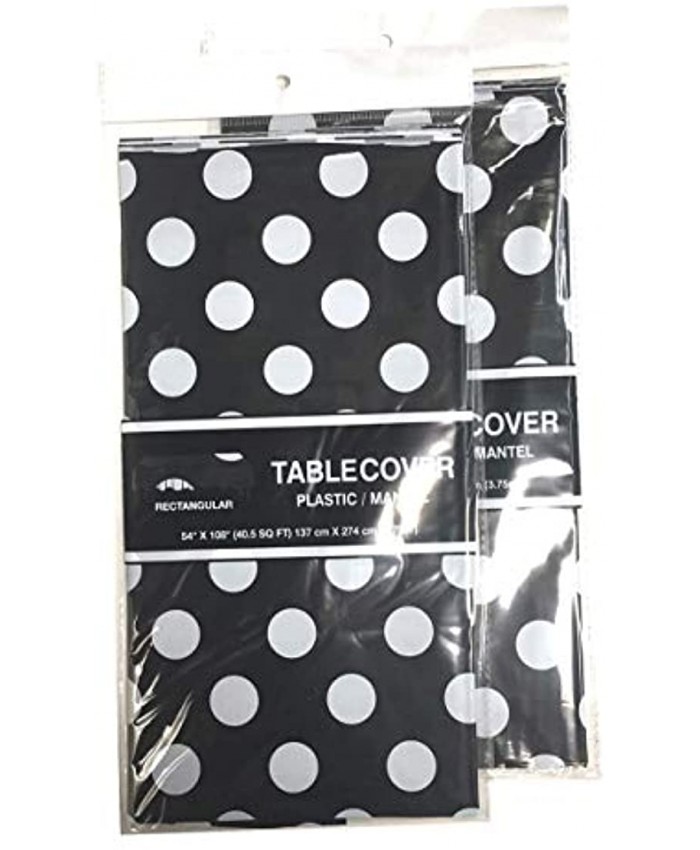THE UM24 Polka Dots Party Plastic Tablecovers Rectangular Size: 108" x 54" 2 Pieces Tablecloths Black