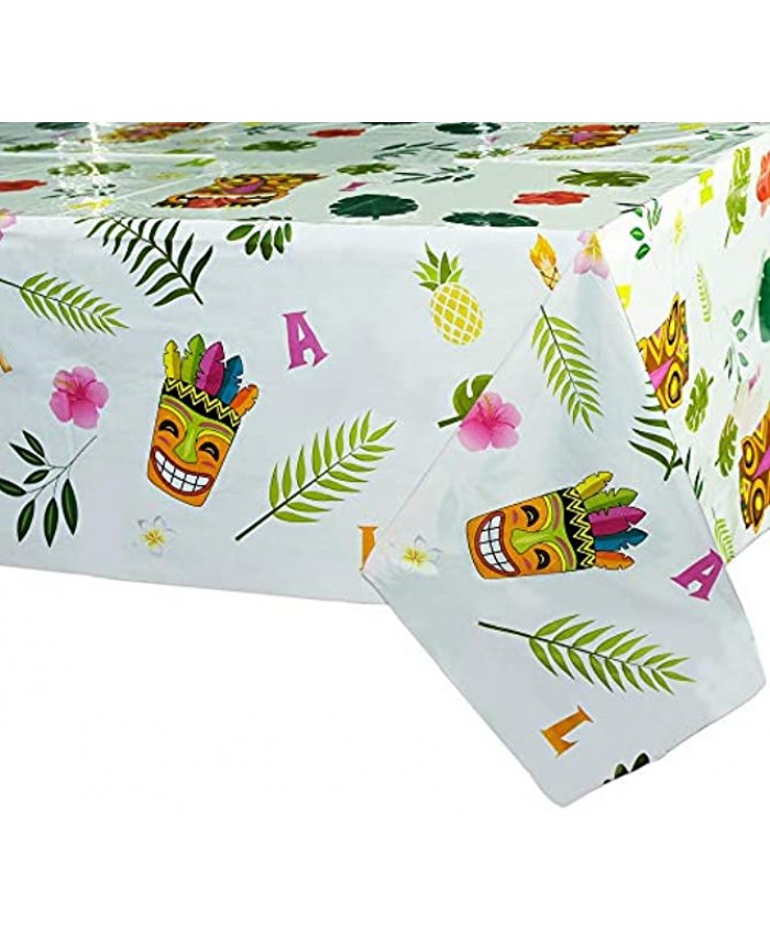 WERNNSAI Hawaiian Luau Table Covers 4 Pack 54” x 108” Disposable Plastic Tablecloth Aloha Tiki Party Supplies Summer Pool Tropical Party Decorations