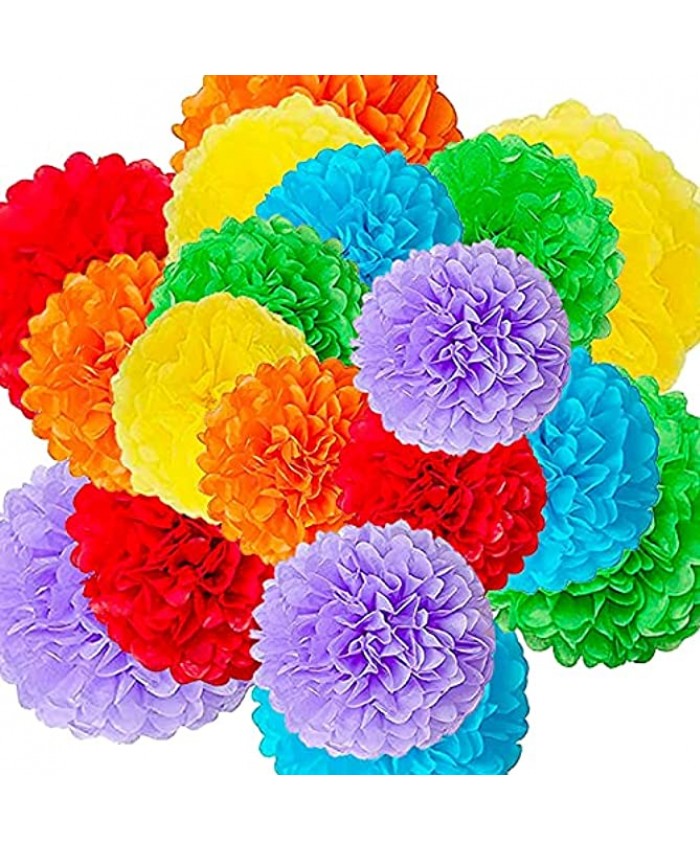 18pcs Decorative Tissue Paper Pom Poms14in 12in 8in Color Paper Flowers Birthday Celebration Wedding Party Fiesta Halloween Christmas Outdoor Decoration