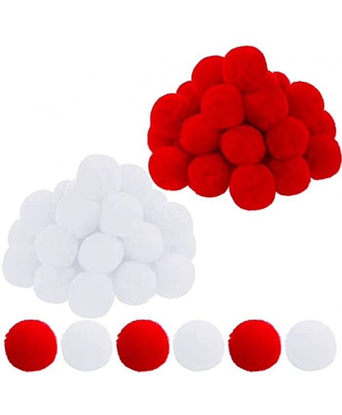 50 Pieces Christmas Costume Poms Acrylic Pompom Balls Halloween Fluffy Pompoms Large Crafts Pom Balls Fuzzy Soft Pom Balls for DIY Crafts Halloween Costume Decor Party Supplies 2 Inch Red White