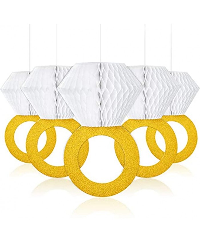 6 Pieces Honeycomb Ring Hanging Decorations Bridal Shower Supplies Diamond Ring Hanging Honeycomb Paper Flowers for Wedding Engagement Party Decorations Yellow