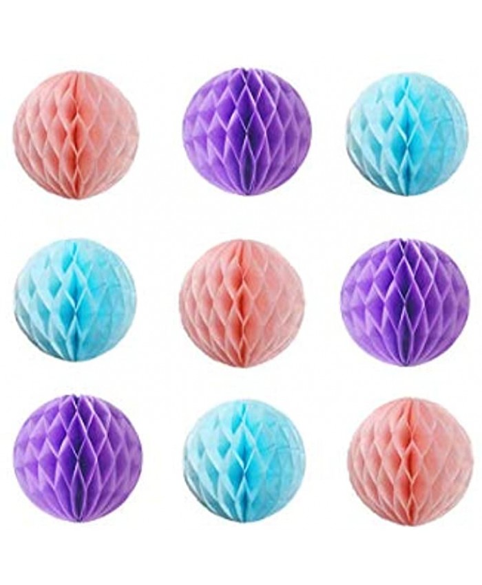 9PCS 8inch Tissue Paper Honeycomb Balls Party Paper Flower Balls Decorations Paper pom poms Hanging Honeycomb Balls for Party Birthday Wedding Baby Shower Nursey Home Decor Babypink Babyblue Purple