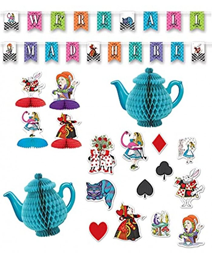 Alice in Wonderland Party Decorations We're All Mad Here Streamer Tissue Teapot Centerpieces Mad Hatter White Rabbit Centerpieces Cutouts Alice in Wonderland Party Onederland Birthday Shower Tea Party
