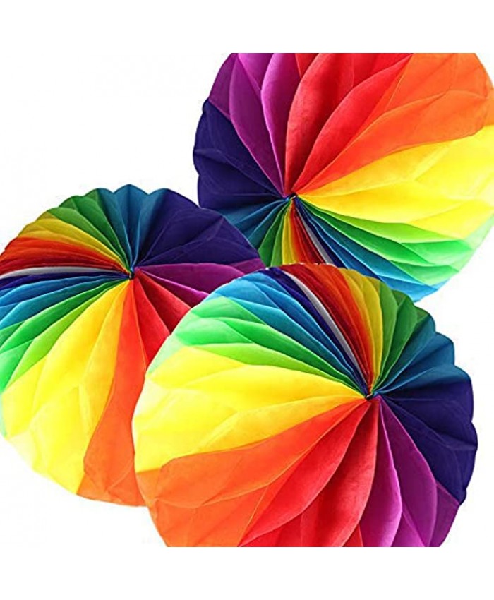 Binpeng Rainbow Paper Honeycomb Tissue Balls for Party Decoration3pcs COLORFUL Honneycombs 6inch