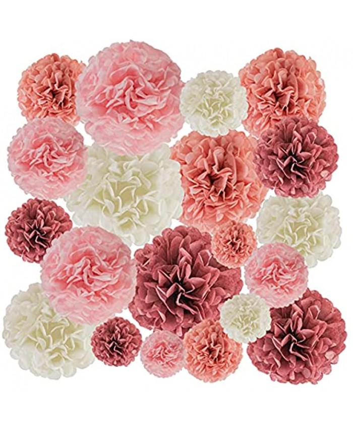 EpiqueOne 20-Piece Party Decoration Kit – Hanging Tissue Paper Pom Poms for Weddings and Other Special Occasions – Easy to Assemble and Install – Colors: Blush Pink Dusty Rose Mauve Cream