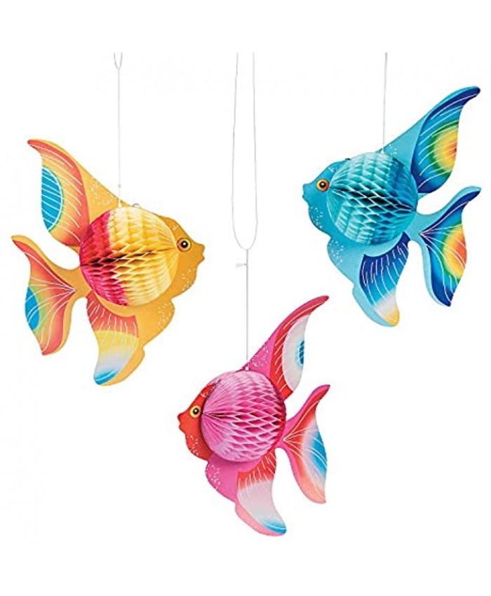 Fun Express Hanging Tissue Fish Decorations 6 pc Party Decor Hanging Decor Under The Sea Adventures for Home School or Office
