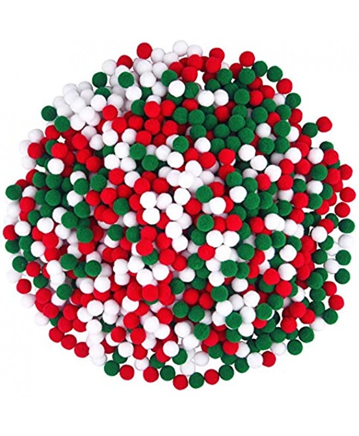 Livder 1500 Pieces 0.6 Inch Christmas Pom Poms Red Green White Pompoms Balls for Christmas DIY Creative Crafts Decorations