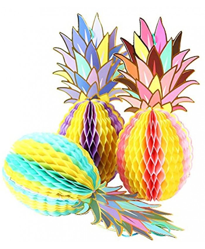 paper jazz Paper Pineapple Honeycomb Centerpieces Table and Hanging Decorations for Hawaiian Luau Tiki Beach Wedding Tropical Fruit Summer Party Multicolored 3 Pack