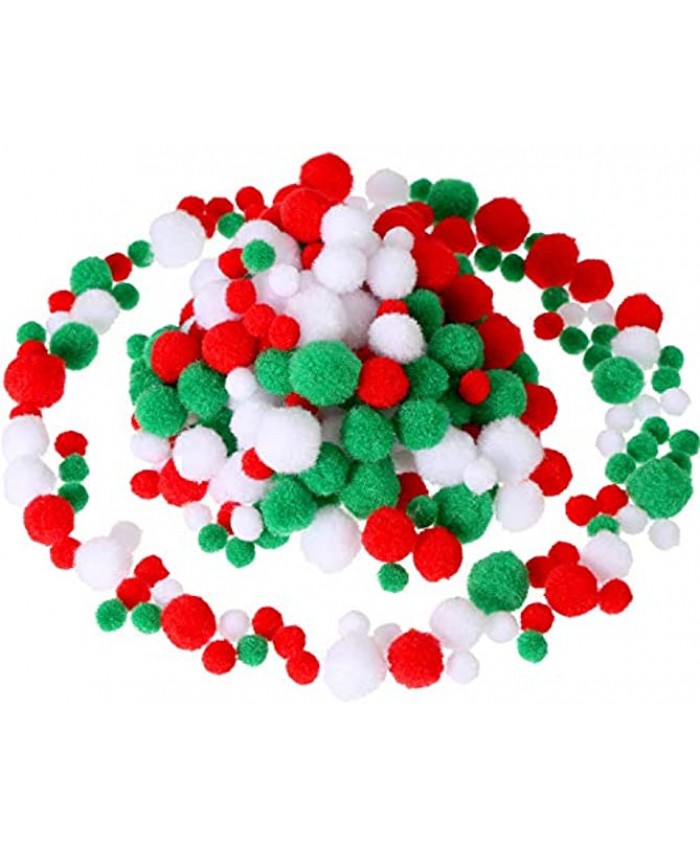 Sumind 300 Pieces Assorted Pom Poms Fluffy Pom Balls Small Craft Pompoms for DIY and Decorations 3 Sizes Christmas Color Set