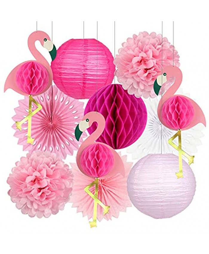 Tropical Party Decorations Pink Flamingo Party Supplies Pom Poms Paper Flowers Tissue Paper Fan Paper Lanterns for Hawaiian Summer Beach Luau Party