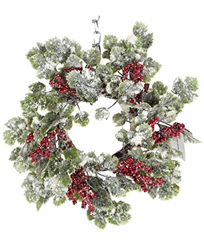 12 Inch Snow Sparkled Christmas Ivy Candle Ring with Berries