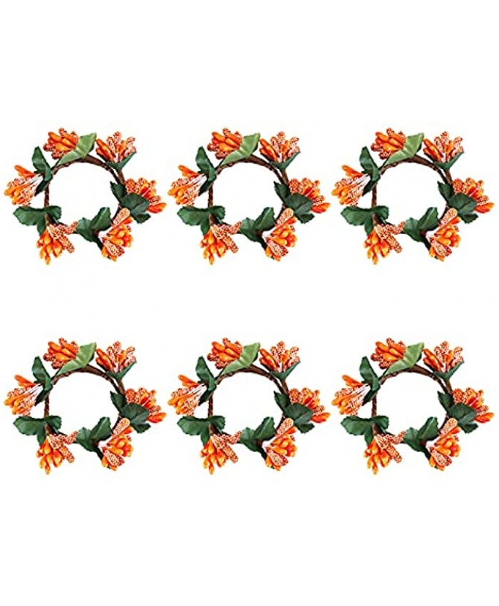 2Krmstr 6PCS Christmas Candle Ring Artificial Berry Candle Holder Rings 1.6 Inch Fall Autumn Orange Berry Rings Mini Wreath for Pillars Rustic Xmas Halloween Thanksgiving Decor