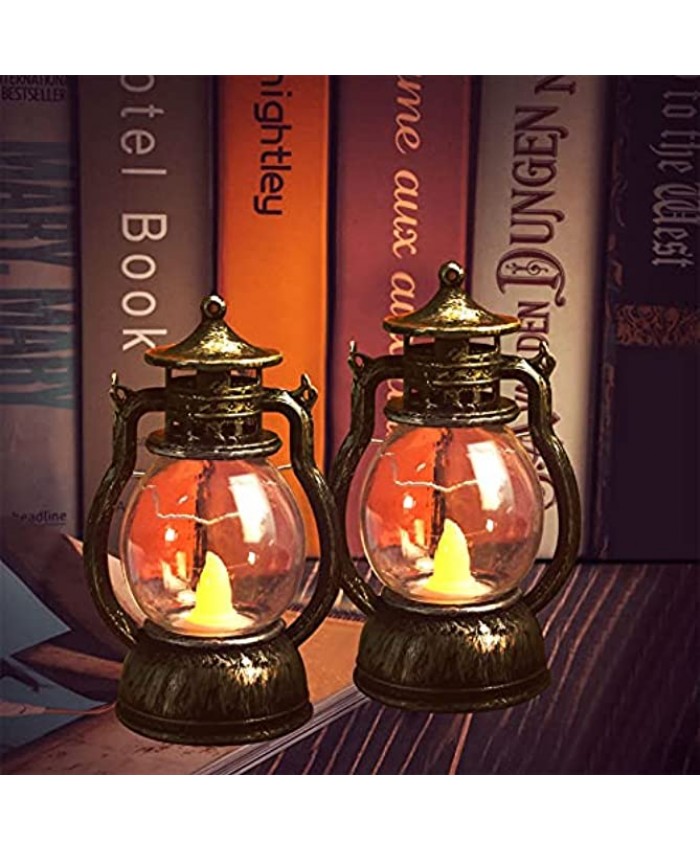 5'' Decorative Lanterns Comealltime 2-Pack Vintage Mini Candle Lanterns with Flickering Flame Hanging Lantern Lantern Decorative for Christmas Decoration Home Decor Table Decor Gold