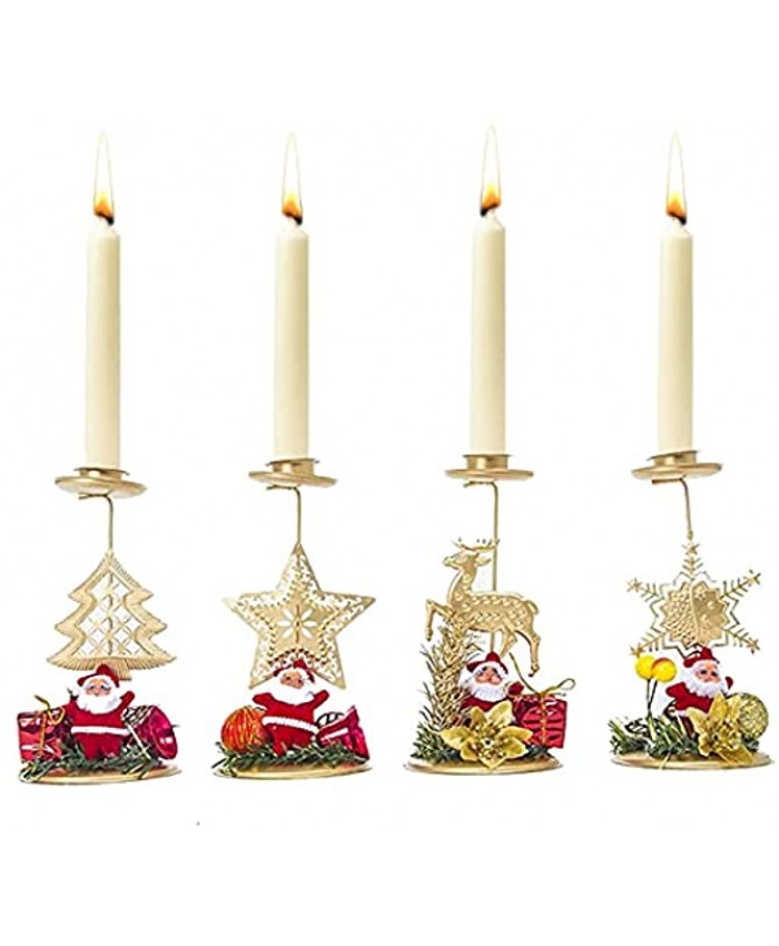Autoxurn 4pcs 6.1" x 3.1" Iron Christmas Tree Candle Holders Five Point Star Stand Candle Snowflake Canlestick and Elk Candleholder Santa Ornament for Table Background Fireplace Halloween Home