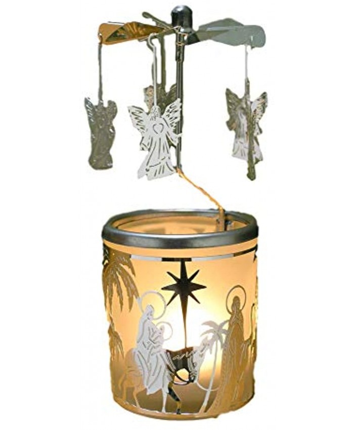BANBERRY DESIGNS Spinning Angels Christmas Candle Holder with Holy Family Scene Scandinavian Style