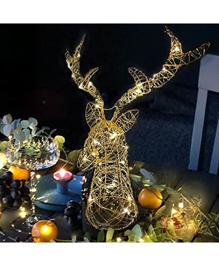 Blytieor Prelit Iron Deer Lights with Star for Christmas Table Decorations Battery Operated Gold Xmas Lighted Tabletop Desk Ornament Decor for Dining Room Holiday Party