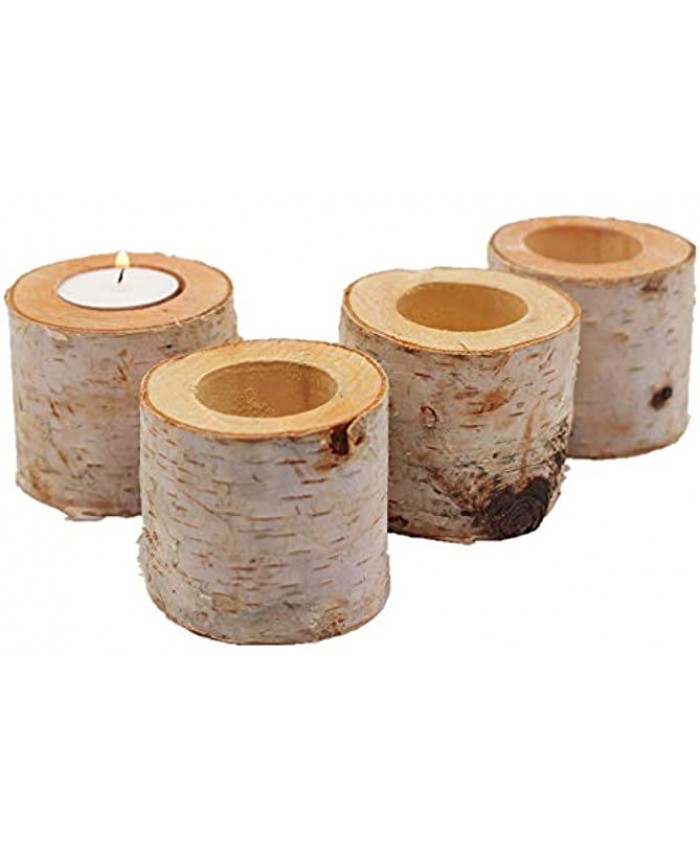 Christmas Birch Tealight Holder Real Birch Log Candle Holders Wooden Tealight Candleholder Succulent Plant Holder for Home Party Fireplace Decoration Pack of 4 Same Height 2.36"x2.36"