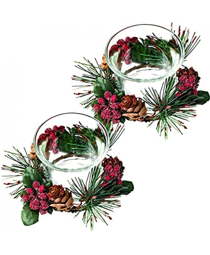 Christmas Candle Holder Christmas Votive Candle Holders Set with Pinecone Wreath Decorative Christmas Candle Holders for Centerpiece Home Living Room Xmas Holiday Decorations