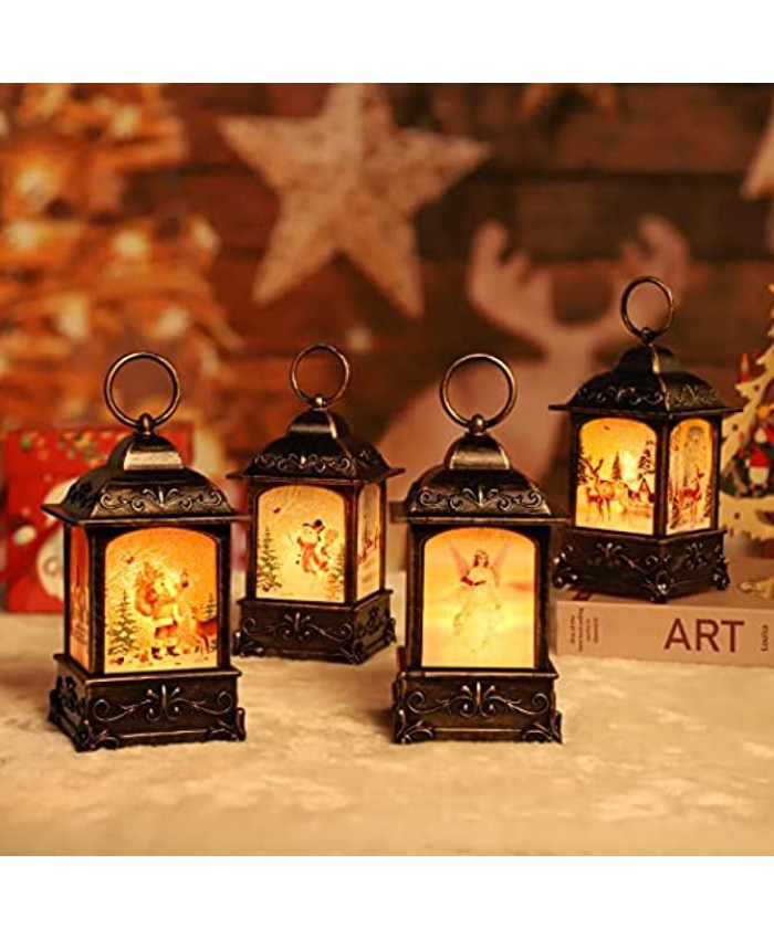 Christmas Decorations Snow Globe Decorative Candle Lanterns for Kids Boys Girls Toys Home Entrance Decor Lanterns for Christmas Tree Set of 4L