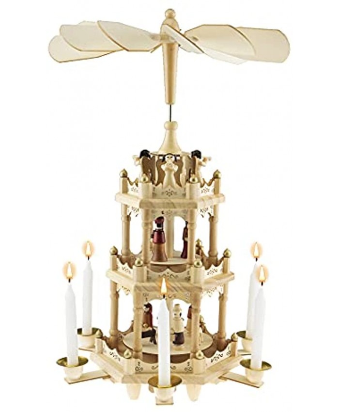 Clever Creations Beige Three Tier Carousel 18 Inch Traditional Wooden Christmas Pyramid Decoration Festive Christmas Décor for Shelves and Tables