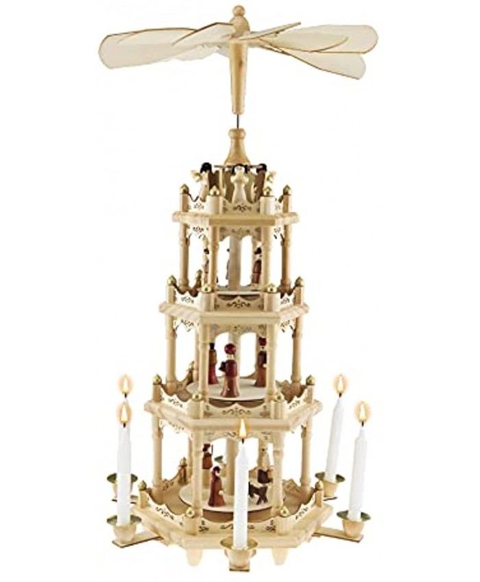 Clever Creations Brown Four Tier Carousel 22 Inch Traditional Wooden Christmas Pyramid Decoration Festive Christmas Décor for Shelves and Tables