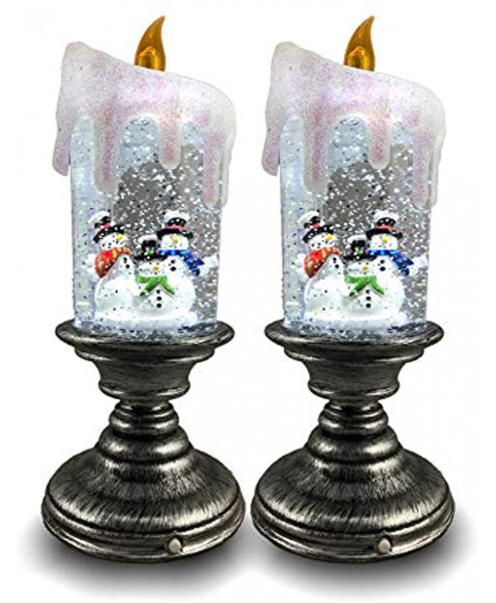 DarkHome Christmas Candlestick Snow Globe Snow Globe Decoration，10 Inches Swirling Water Glittering Lighted Snow Globe Candlestick Thanksgiving Christmas DecorationSnowman- Set of 2