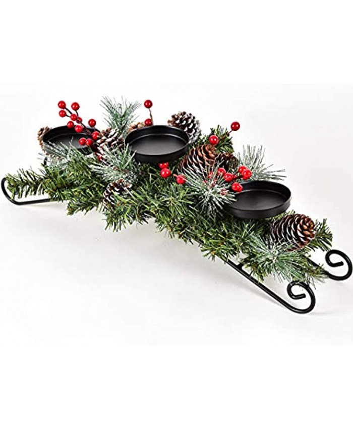 DearHouse Christmas Candle Holder Centerpiece Pine Cones and Red Berry Table Centerpiece with 3 Candle Holders Table Accent Lighted Centerpiece for Festival Home Decoration 20" x 10" x 6"L x W x H