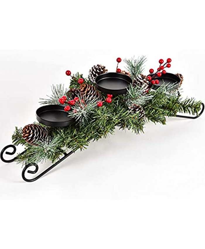 DearHouse Christmas Candle Holder Centerpiece,Pine Cones and Red Berry Table Centerpiece with 3 Candle Holders Table Accent Lighted Centerpiece for Festival Home Decoration 20"x10"x6.1"L x W x H