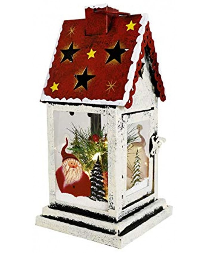 Decorative Christmas Lantern Hanging LED Lantern Decor Rustic Metal Holiday Lantern Table Top Lantern Battery Operated Indoor Outdoor Hanging Lantern Table Centerpiece 10X4.6X4.6in Red