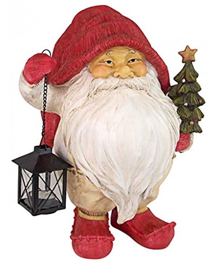 Design Toscano JQ10101 Lighting Santa's Path Whitey The Holiday Gnome Christmas Statue with Lantern Candle Holder 15.5" Full Color