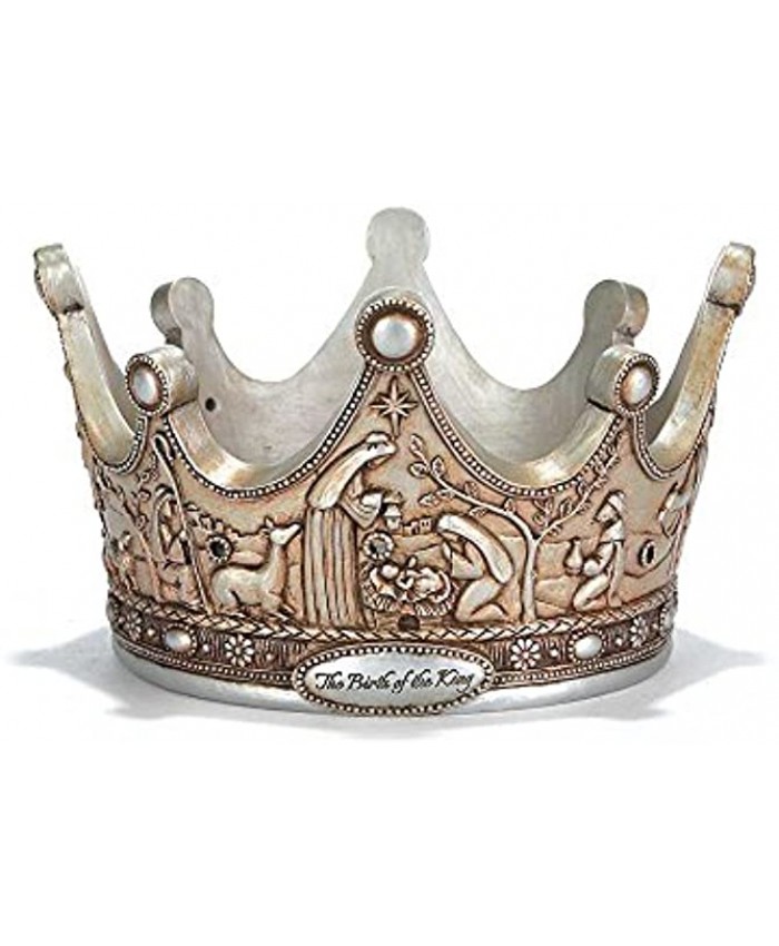 Dicksons The Birth of The King Crown Brushed Silver Tone 7 x 5 Resin Christmas Advent Candle Holder