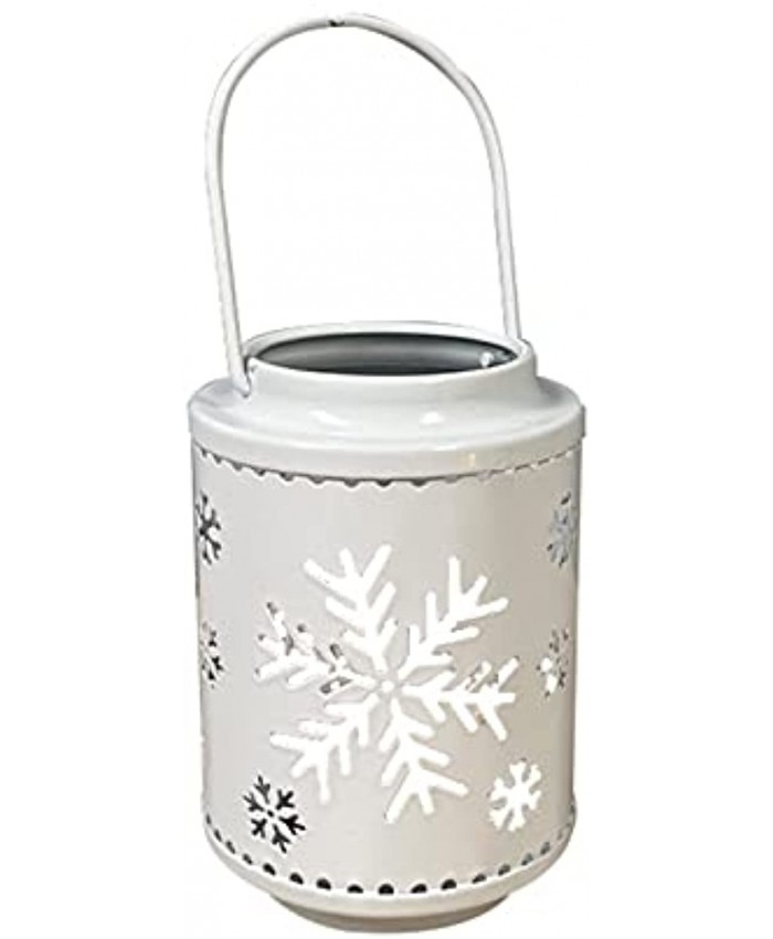 GEZICHTA Wrought Iron Hollow Candle Holder,Christmas Retro Iron Candle Lantern with Handle,LED Candle Lantern for Christmas DecorationWhite Snow