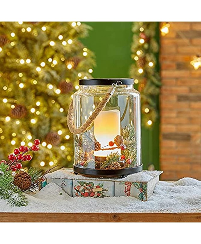 Glitzhome 8.5" H Christmas LED Candle Lantern Decorative Hanging Candle Lanterns Glass Lantern for Home Indoor Outdoor Decor