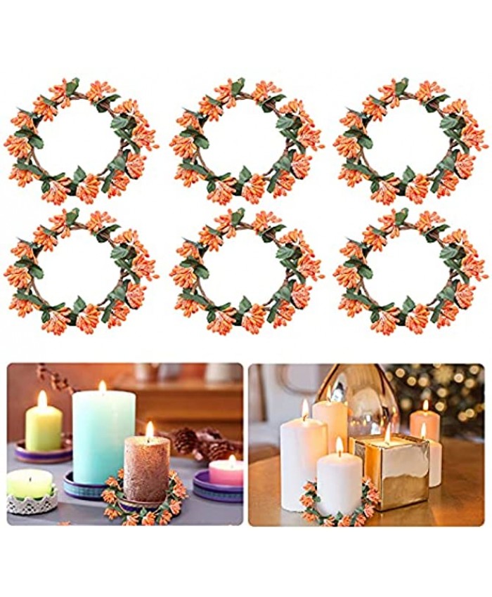 Gukasxi 6 Pcs Candle Rings Wreath with Artificial Orange Berries Mini Candle Holder Ring with Berries Small Wreaths for Candle Sticks Wedding Centerpiece or Thanksgiving Christmas Table Decoration