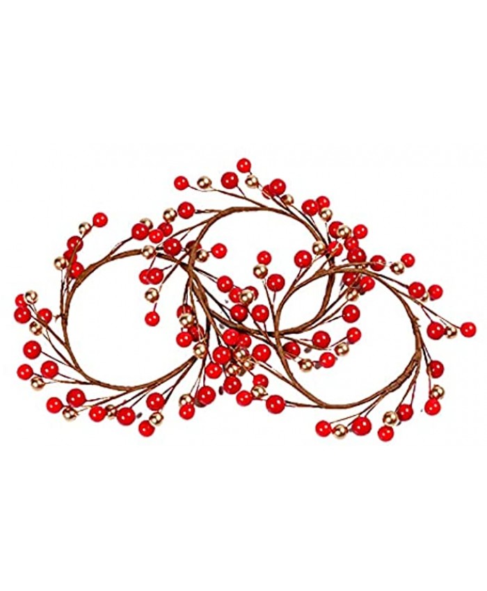 Hamnor 3 Pcs Christmas Candle Rings Red and Gold Berry Candle Rings for Pillars Mini Christmas Wreath Decorative Glass Tealight Candle Holder for Home Wedding Christmas Holiday Party Table Decor
