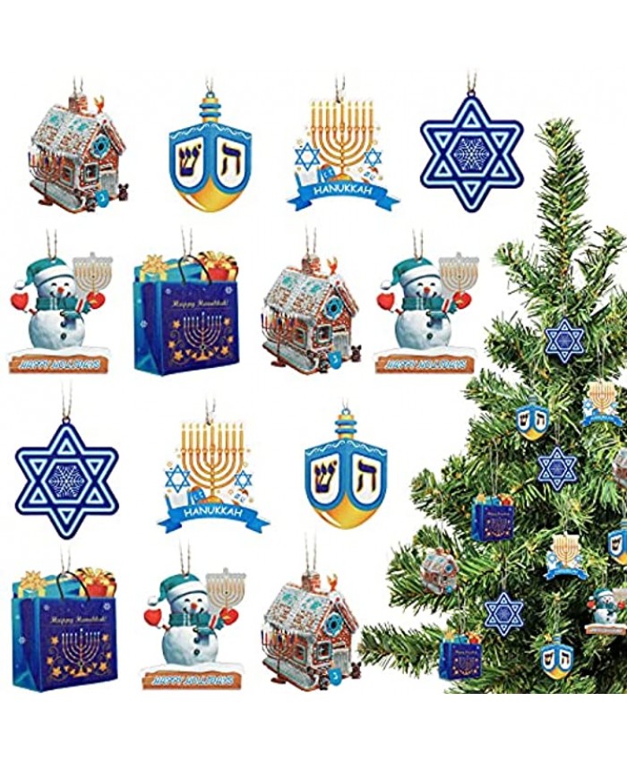 Hanukkah Ornaments Wooden Chanukah Jewish Dreidel Jewish Menorah Hanukkah 6-Pointed Star Happy Hanukkah Present Bag Ornaments for Holiday Christmas Tree Decors Chic Style,24 Pieces