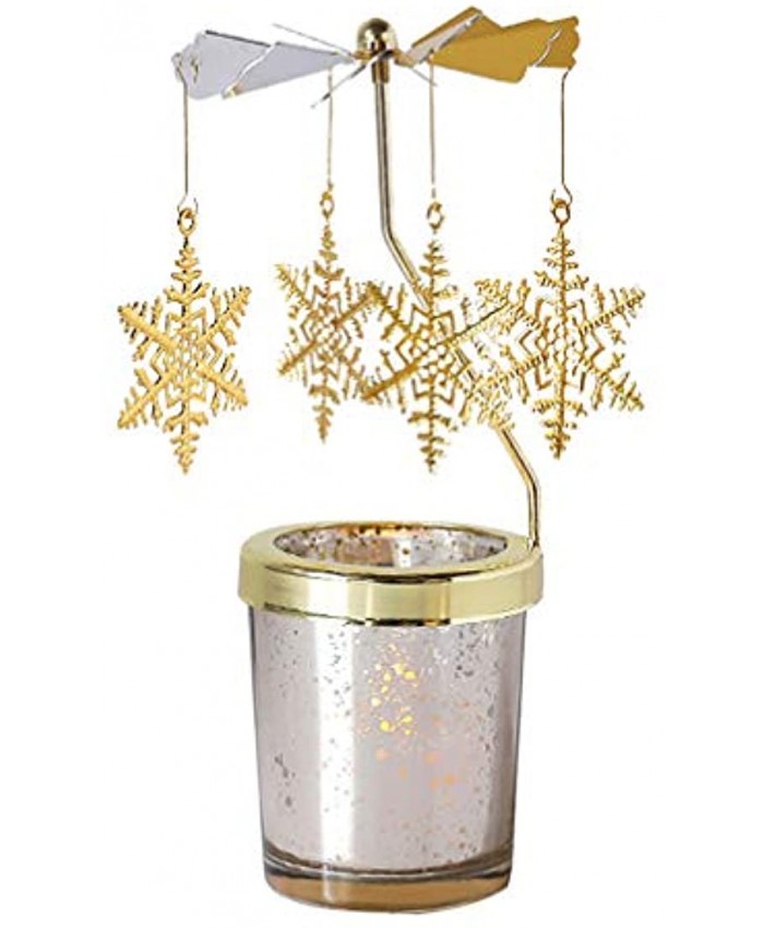 Holibanna Rotating Candlestick Christmas Carousel Spinning Tea Light Gold Candle Holder Snowflake Gold