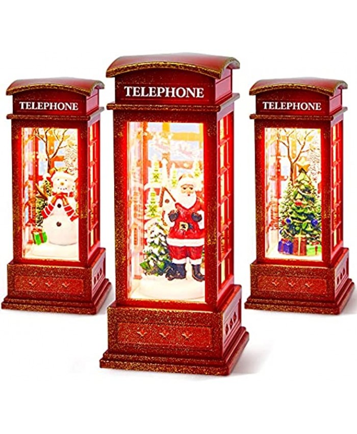 Jetec 3 Pieces Christmas LED Light Lantern Lamp Phone Booth Santa Claus Christmas Tree Snowman Led Light for Christmas Home Indoor Tabletop Decorative Christmas Ornament