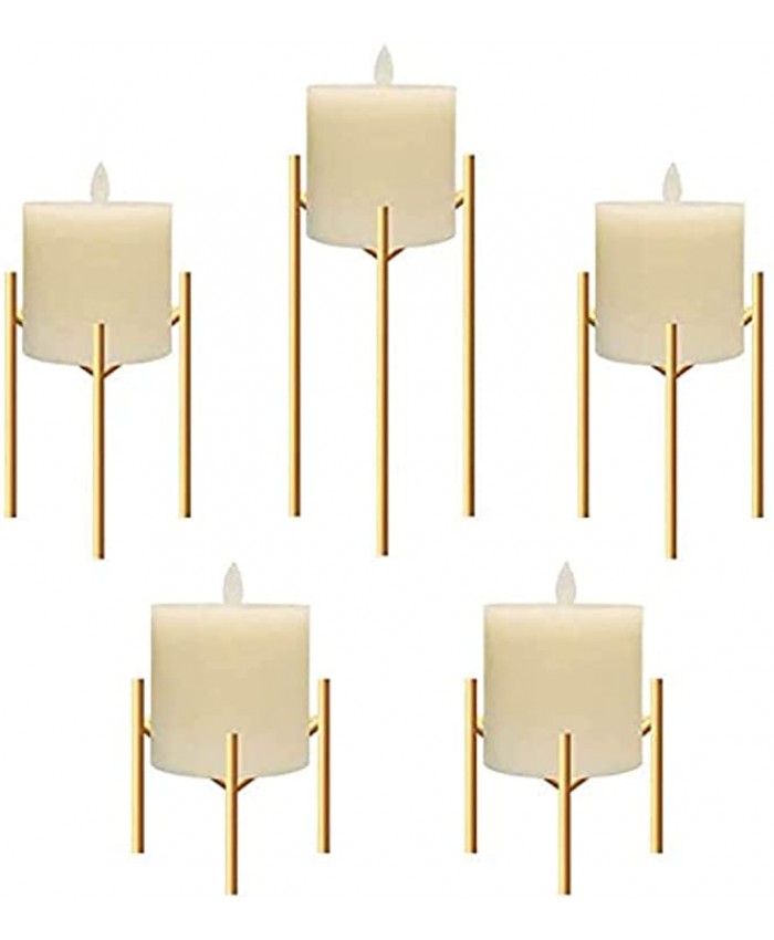 Jiyimi Christmas Fireplace Candelabras Gold Candle Holders Set of 5 Straight Triangle Plate for Tables Floor Centerpieces Metal Iron Candlesticks