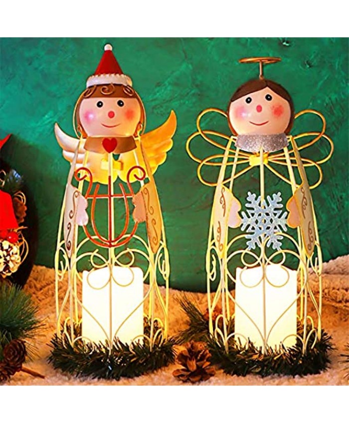 Juegoal Christmas Angel LED Candle Lantern Lights Battery Operated Lighted Christmas Table Decorations Xmas Holiday Party Decor Set of 2
