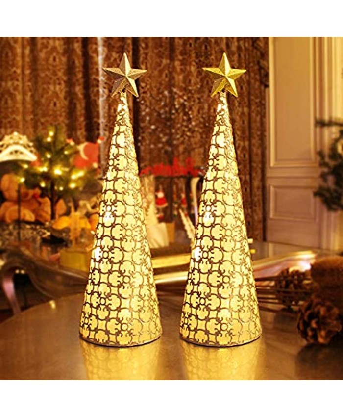 Juegoal Lighted Christmas Table Decorations with Star and 10 LED Lights Battery Operated Indoor Xmas Thanksgiving Holiday Wedding Party Tabletop Desk Ornament Set of 2 Gold Silver