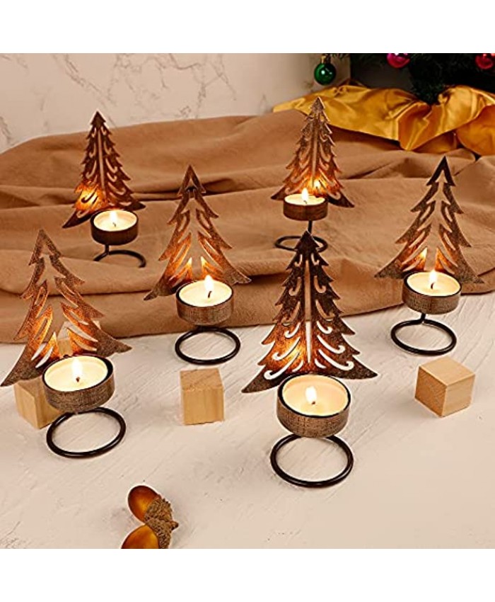 Juegoal Set of 6 Tea Light Candle Holders Christmas Decorations Metal Xmas Tree Table Candle Holder Rust-Proof Tabletop Tealight Centerpiece and Display for Holiday Home Mantle Fireplace