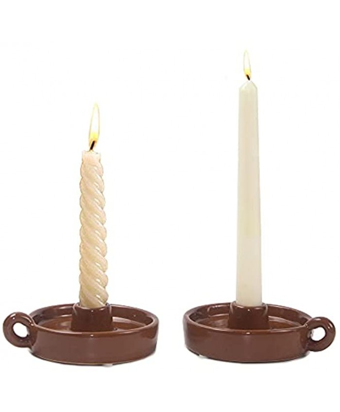 Kendiis Candle Holder Ceramic Candlestick Holder Set of 2 Candlelight Stand for Spell Candles Taper Candles and Incense Halloween Christmas Dining Room Home Decoration Display Brown