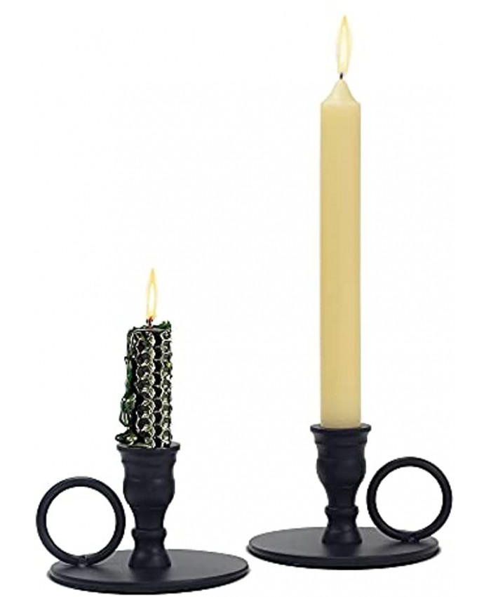 Kendiis Candle Holders Retro Iron Taper Candlestick Holder Set of 2 Black Candlestick Holders Candlelight Stand for Halloween Christmas Dining Room Home Decoration Display