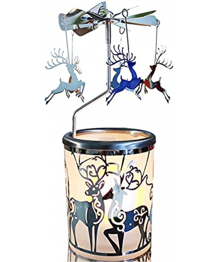 kingnero Rotary Candle Holder Reindeer Carousel Spinning Candle tealight Christmas Deer Candlestick Windmill Holder for Home Decoration