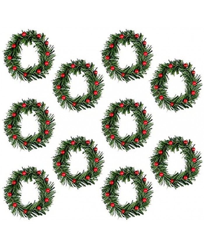 Lystaii 10pcs Christmas Candle Rings Red Artificial Berry Candle Rings with Grass Mini Christmas Wreath for Pillar Candle Christmas Holiday Table Decorations Rustic Wedding Table Centerpiece Large