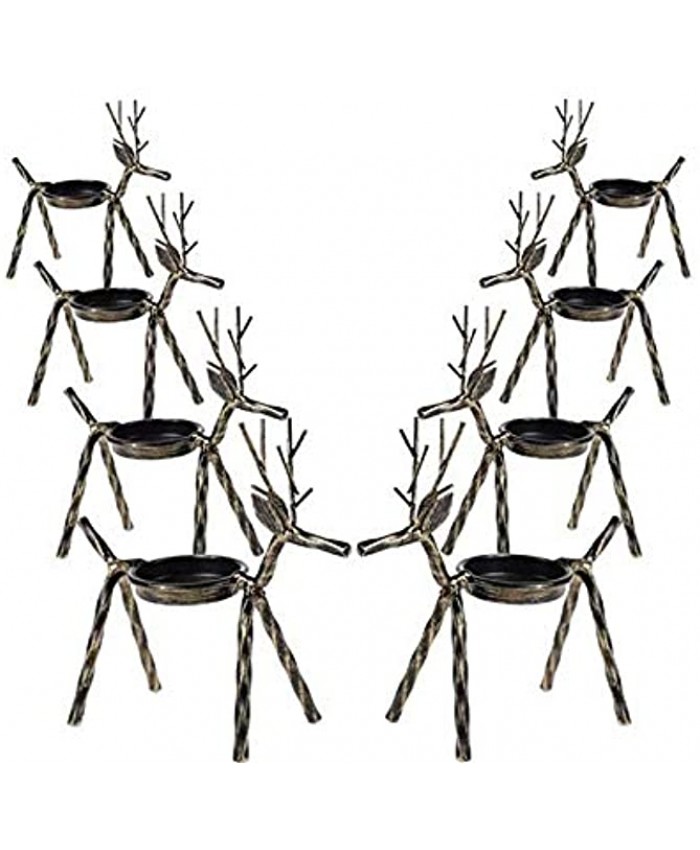 MorTime 8 Pack Christmas Reindeer Tealight Candle Holders Bronze Finished Metal Tea Light Candleholders Xmas Deer Holders Set for Table Kitchen Christmas Decorations